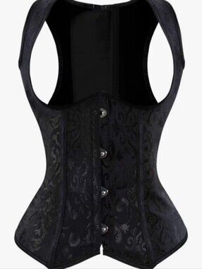 Black Lace Up Boned Overbust Corset Bustier Lingerie Bodyshaper Top